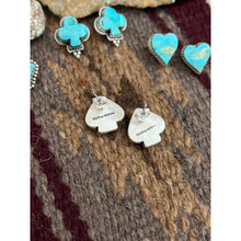 Load image into Gallery viewer, Handmade Sterling Silver Kingman Turquoise Diamond Post Studs with Signed
