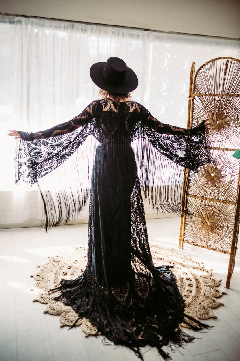 Dark Romance Fringe Sleeve Dress Rental