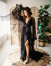 Load image into Gallery viewer, Dark Romance Fringe Sleeve Dress Rental
