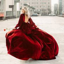 Load image into Gallery viewer, Red Pop Of Color Velvet Gown Rental
