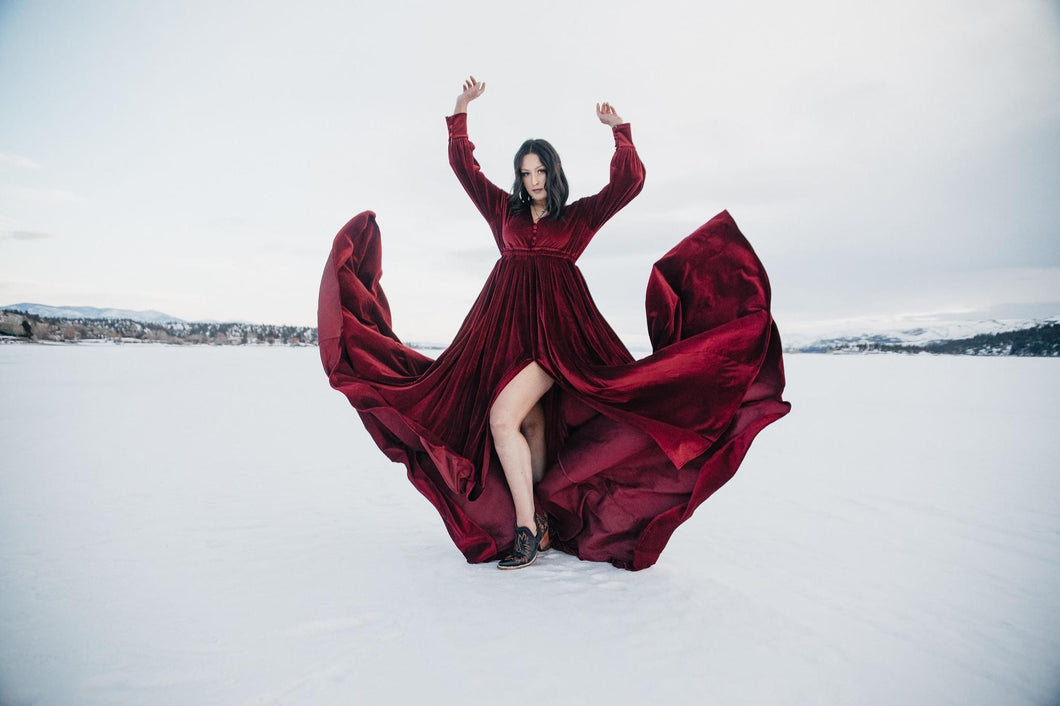 Red Pop Of Color Velvet Gown Rental